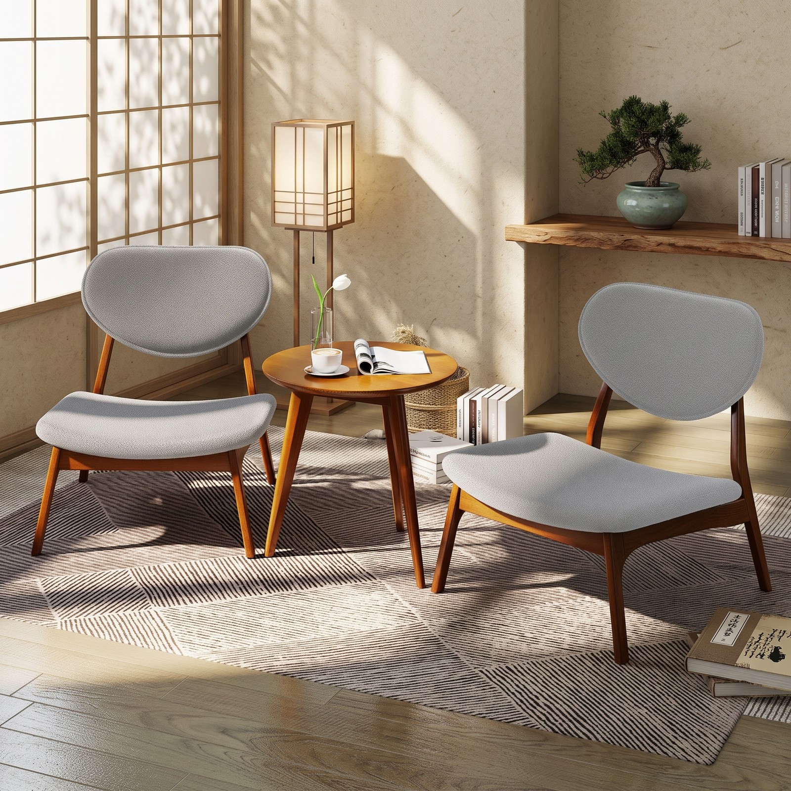 Furnibear Accent Chairs Set of 2 with Side Table, Solid Wood Frame Lamb Velvet Upholstered Armchairs, 105 Degree Backrest Reading Club Chairs for, Walnut and Gray