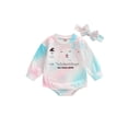 thumbnail image 2 of Aojekbee Infant Girl Rompers Crew Neck Long Sleeve Gradient Letter Ghost Print Jumpsuits Halloween Clothes Bodysuits with Headband, 2 of 10