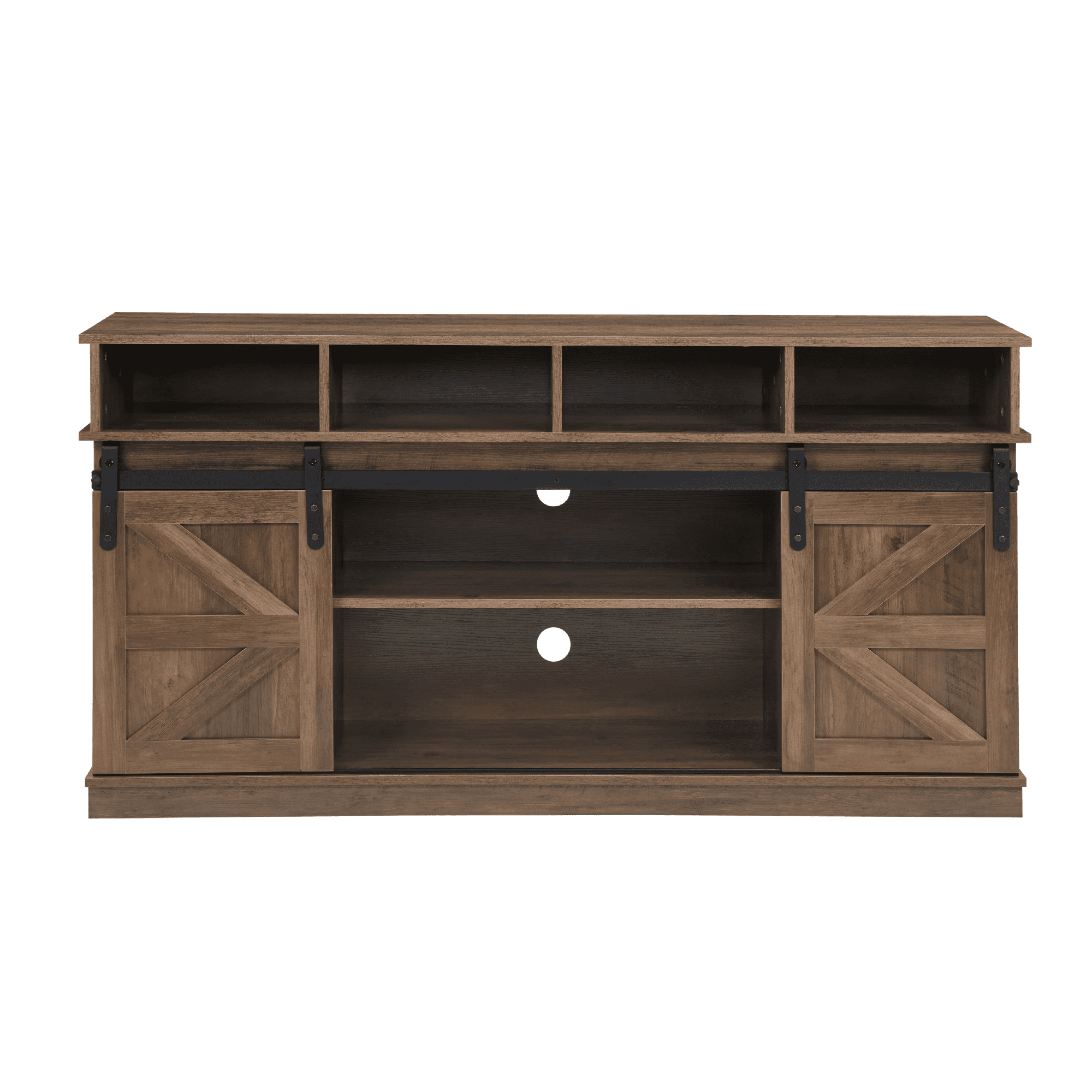 Aukfa Farmhouse Sliding Barn Door TV Stand for TVs Up to 65",Storage Cabinet Table,Brown