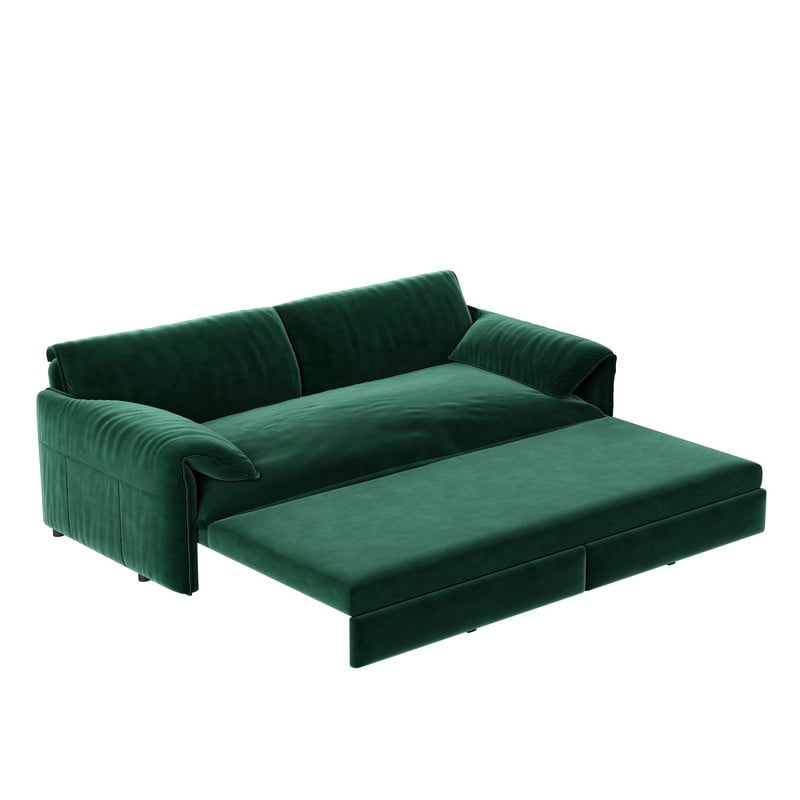 Convertible Queen Size Pull Out Sofa Bed, 3-in-1 Velvet Sleeper Sofa with Side Pocket, Modern 63.8'' Futon Couch for Living Room, Apartment