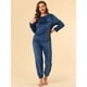 thumbnail image 3 of Conjuntos de pijama de traje de noche de cuello redondo de felpa cálida y suave para mujer Azul M, 3 of 6