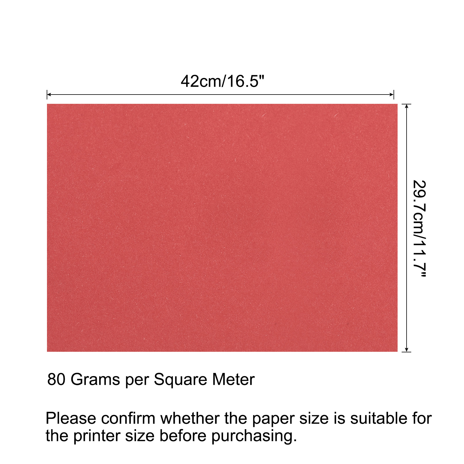 Uxcell Colored Copy Paper 16.5x11.7" 80gsm Bright Red 25 Sheets