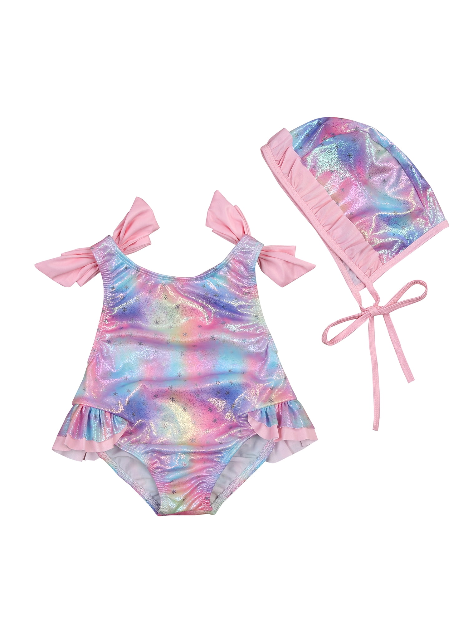 Xingqing Kids Fish Scale Print Round Neck Sleeveless One Piece Swimwear Cap 1 Walmart Com