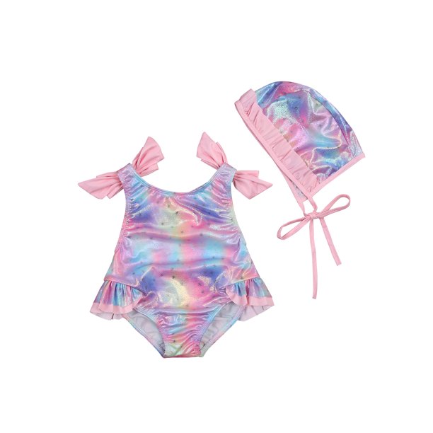 Xingqing Kids Fish Scale Print Round Neck Sleeveless One Piece Swimwear Cap 1 Walmart Com