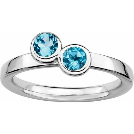 Sterling Silver Stackable Expressions Dbl Round Blue Topaz Ring