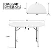 MoNiBloom 4Ft Portable Round Foldable Table, Folding Plastic Desk with Carry Handle and Lock, White