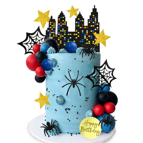 Decoración para tartas DRWATE Spider with Spiders Webs Stars City Boys Party