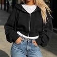thumbnail image 4 of Lenpel Cropped Hooded Jackets for Women Workout Full Zip Long Sleeve Trendy Drawstring Sweatshirt Coats with Pockets Fall Clothes(Black,Large), 4 of 6