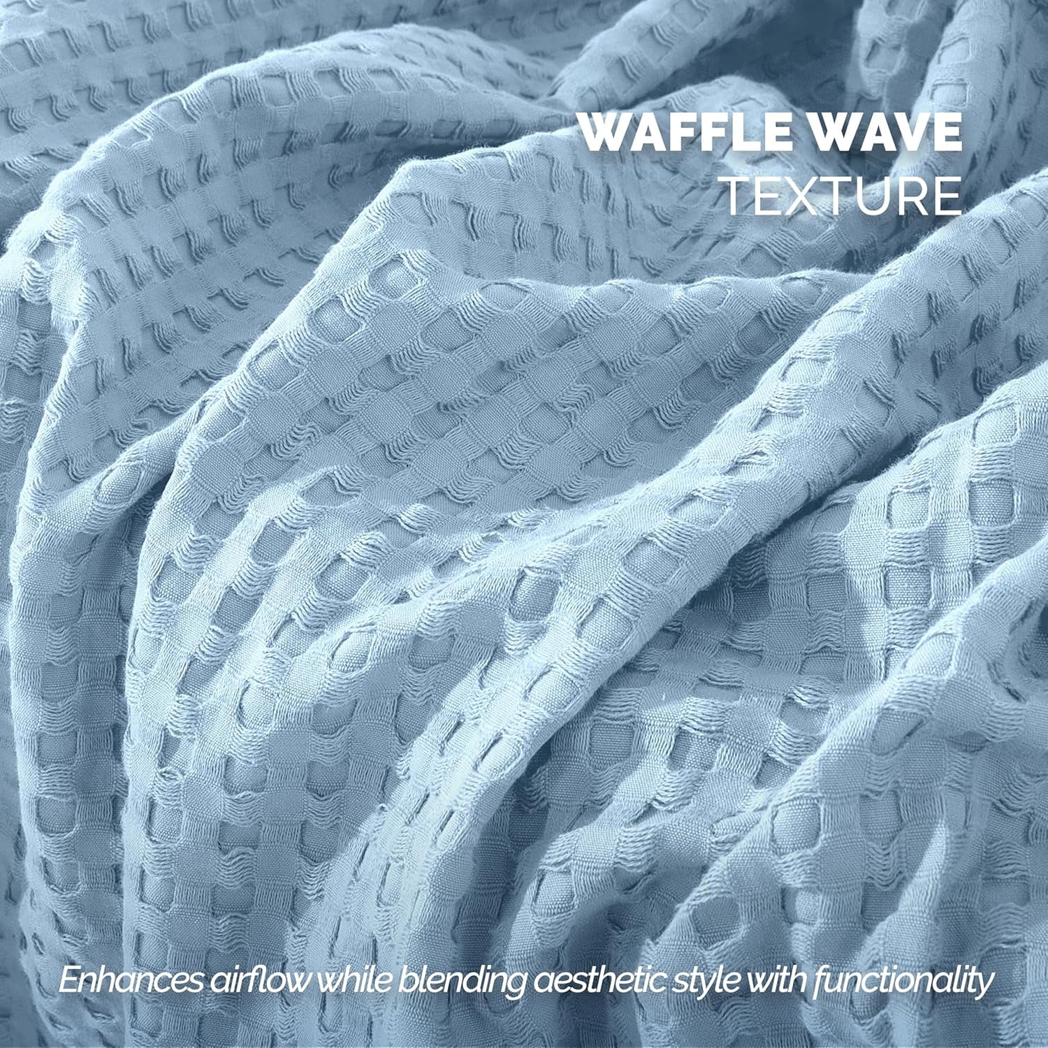 Elegant Comfort Cotton Waffle Blanket, Lightweight All-Season Bed Blanket,TwinXL Size 68x90 Inches, Light Blue