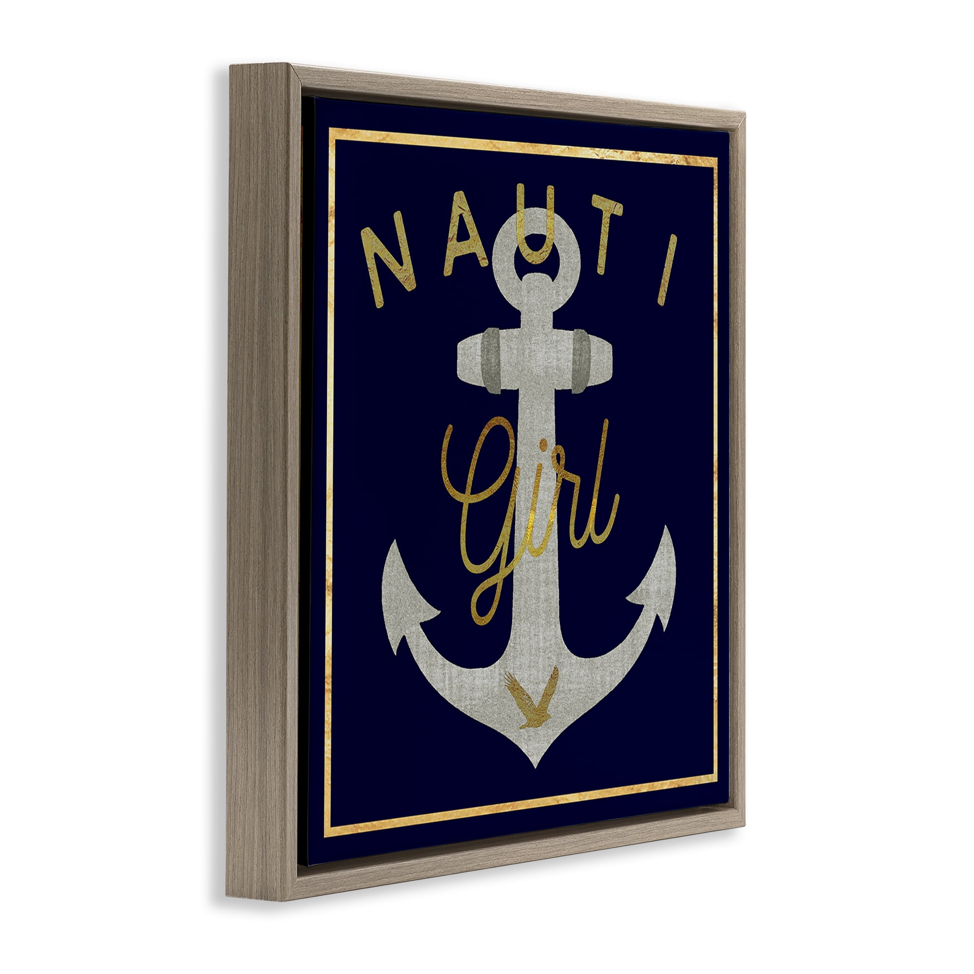 Stupell Industries Nauti Girl with Anchor Novelty & Humor Painting Brown Floater Framed Canvas Art Print Wall Art, 25 x 25
