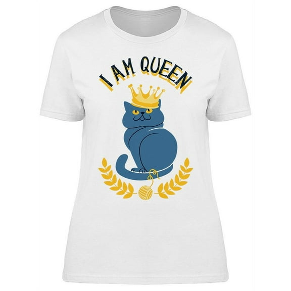I Am Queen Royal Blue Cat T-Shirt Women -Image by Shutterstock, Female Small