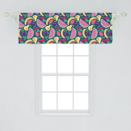Fruit Window Valance, Hipster Style Summer Freshness Watermelon Banana Plum Grapes Vibrant Organic Graphic, Curtain Valance for Kitchen Bedroom Decor with Rod Pocket, by Ambesonne