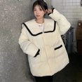 thumbnail image 2 of Parka holgada de retazos coreanos Rimocy para mujer, chaqueta de manga larga con solapa azul marino de invierno 2021, abrigos acolchados de algodón con botones para mujer, 2 of 6