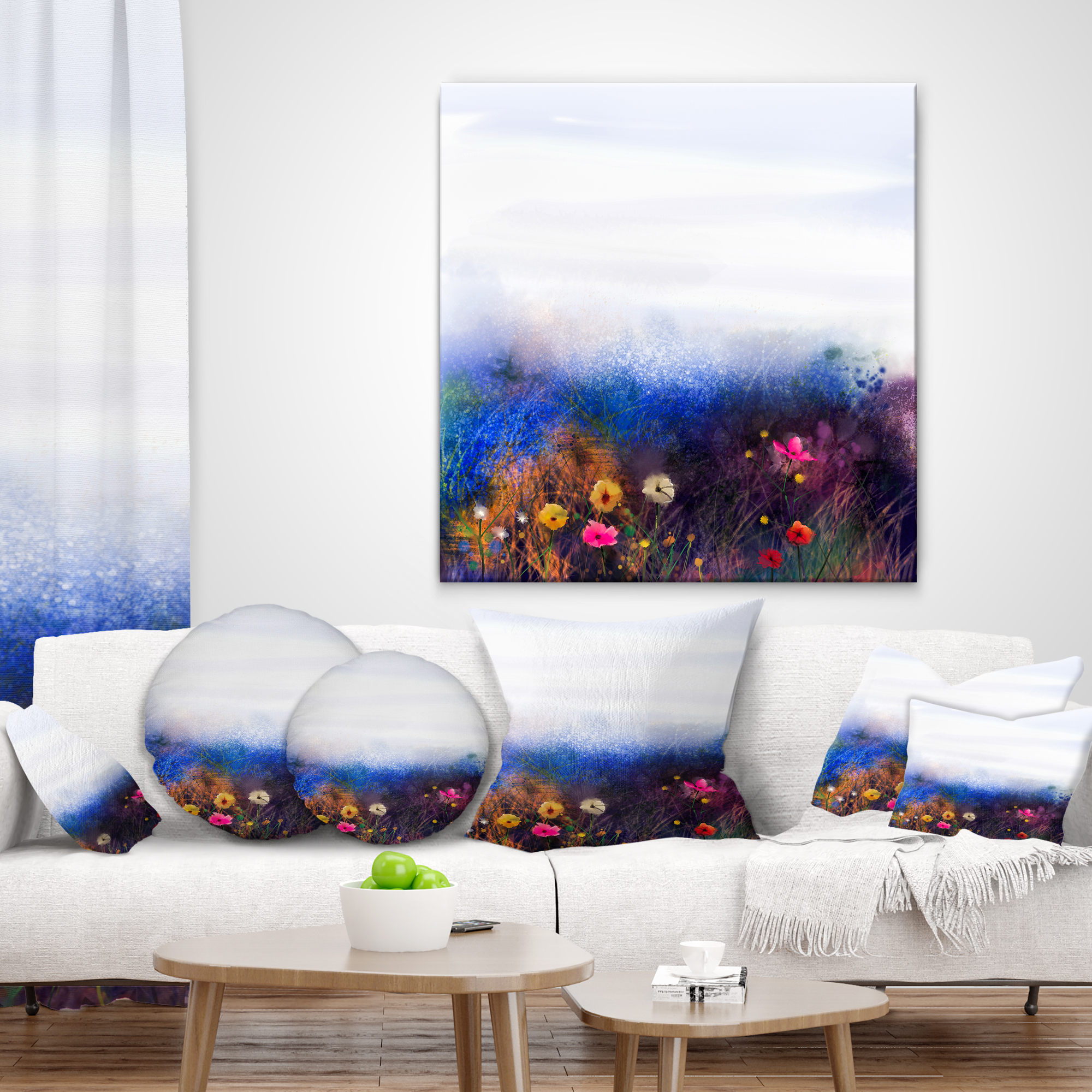 Designart Watercolor Painting Flower in Meadow - Floral Throw Pillow - 12x20