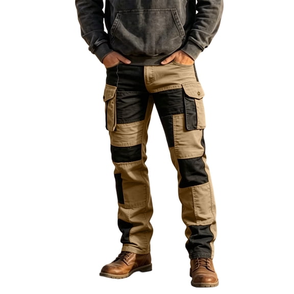 LODIENY Men Slim Fit Cargo Pants Abrasion Resistant Functional Outdoor Sweatpants Straight Leg Hiking Trousers with Multi Pockets Khaki M