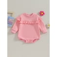 thumbnail image 2 of Suealasg Baby Girls Bubble Romper 3M 6M 9M 12M 18M Toddler Ruffled Long Sleeve Round Neck Bodysuit Newborn Spring Fall Playsuit Clothes, 2 of 9