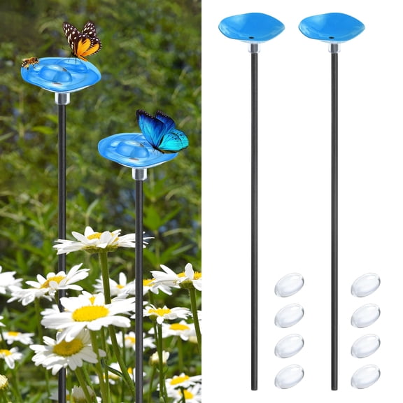 Uxcell 2-Pack Bee Watering Station, 30cm/11.8 Inch Resin Bee Bath for Garden Water Feeder, Colorful Butterfly Bath Bowl for Outdoor/Garden/Yard Decor [Blue]