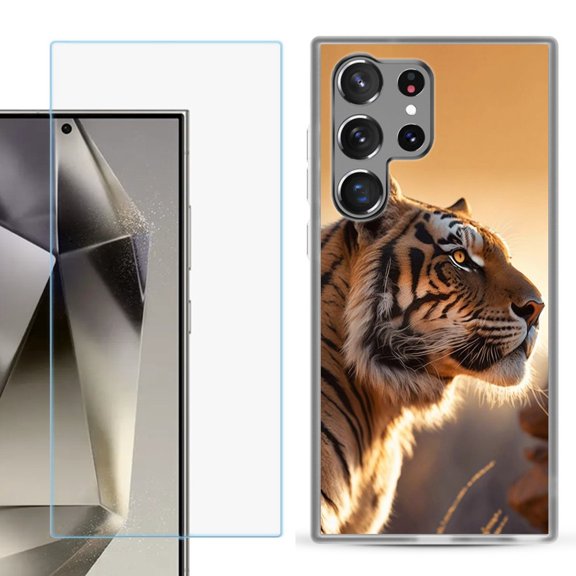For Samsung Galaxy S25 Ultra 5G Phone Case Cover with Tempered Glass Screen Protector, by OneToughShield - Tiger