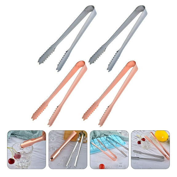 WHAMVOX 4Pcs Mini Serving Tongs U Shaped Clip Ice Tongs Stainless Steel Lightweight Home Users