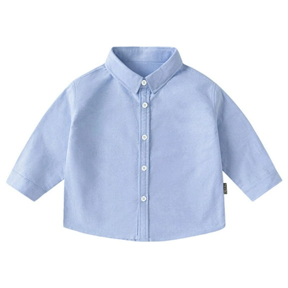 REDARER Boys Long Sleeve Button Down Shirt Plain Color Collared Top Comfortable Inner Wear Autumn Casual Kids Shirt Jacket,Color:Light Blue,Size:5-6 Years