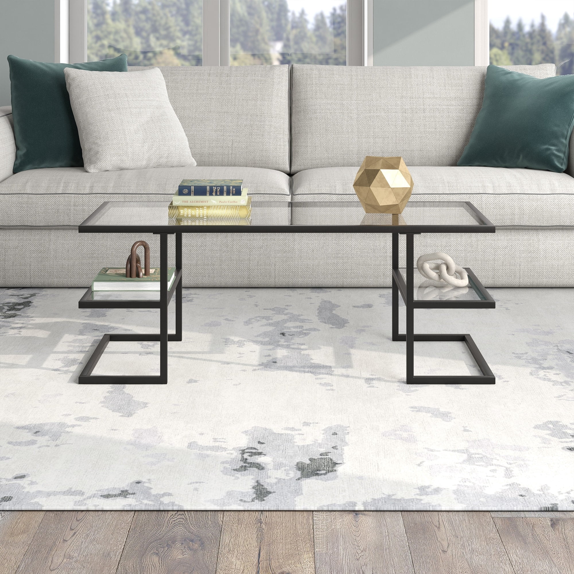Evelyn&Zoe Circe 47" Wide Rectangular Coffee Table, Brass