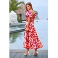 thumbnail image 2 of Vestido PRETTYGARDEN Floral Rojo con Mangas Abullonadas y Largo Midi Talla Grande, 2 of 5