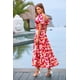 thumbnail image 2 of Vestido PRETTYGARDEN Floral Rojo con Mangas Abullonadas y Largo Midi Talla Grande, 2 of 5