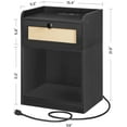 thumbnail image 2 of Nightstand, End Table with Charging Station, Side Table with Rattan-Style Drawer and Storage Shelf, Modern Sofa Table with 1 AC Outlet and 2 USB Ports, for Bedroom, Black MBZ01UBB, 2 of 9