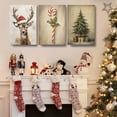thumbnail image 3 of 3pcs set of rustic Christmas canvas prints with reindeer, pine trees and candy patterns, unframed vintage Christmas wall art, suitable for living room, bedroom, home office, perfect holiday gift, in, 3 of 4