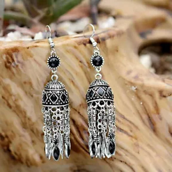 HOOUN Fashion Bollywood Bohemian Silver Gold jhumka Handmade Earrings Indian Jewelry-1#