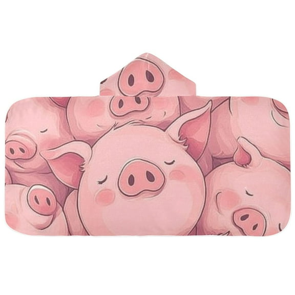 Cute Pink Pigs Sleeping Hooded Beach Towel Kids Bath Towels Quick Dry for Pool Swiming 50" x 23.5" Microfiber Soft Bathrobe