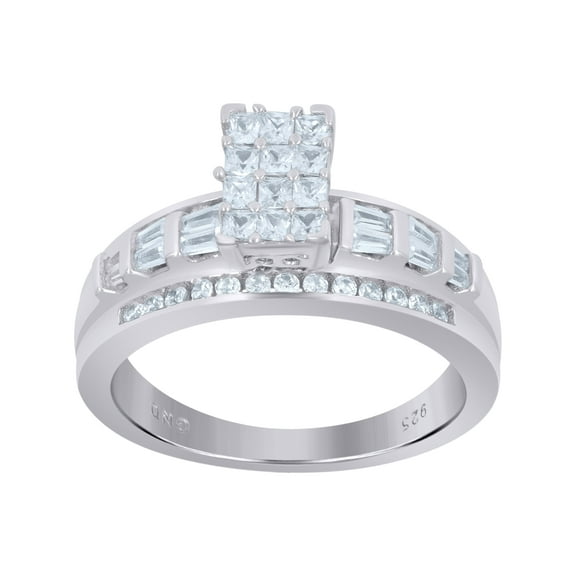 Sterling Silver Women's Cubic Zirconia Cinderella Bridal Anniversary Wedding Engagement Band Ring Size 10