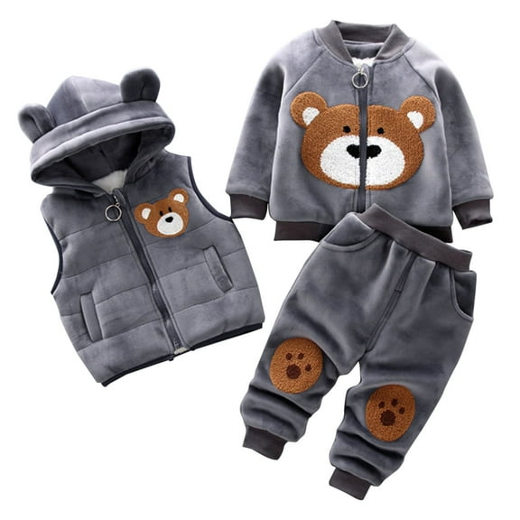 Ugoldhm Toddlers Fall Winter 3 Piece Set Fleece Lined Hooded Vest, Jacket and Pant Thermal Oufits Clothes