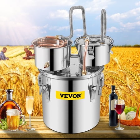 VEVORbrand Water Distiller Multifunction Home Brewing Kit Machine with Build-in Thermometer and Copper Tube for Home DIY Countertop Water Filter 5 Gallon 19 L Stainless Steel