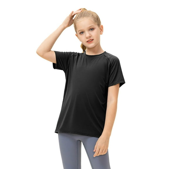 GYRATEDREAM Youth Girls Athletic Shirts Short Sleeve Crewneck T-shirts Kids Athletic Sports Tee Sports Activewear