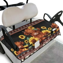 Renewold Golf Cart Seat Cover with 4 Pockets Soft Non-Slip Golf Cart Cloth Seat Cover Compatible with EZGO Yamaha and More 2 Person Club Cars, American Tribal Highland Cow Sunflower Claret