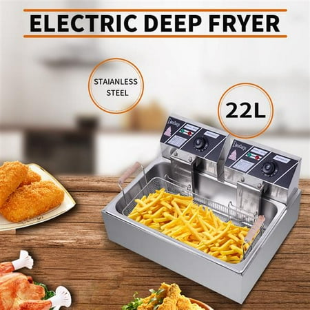 

Goorabbit 6L/12L/22L Commercial Electric Countertop Stainless Steel Deep Fryer Basket French Fry Restaurant Home 23.26Qt/22L/ Max 5000W Large Single Tank