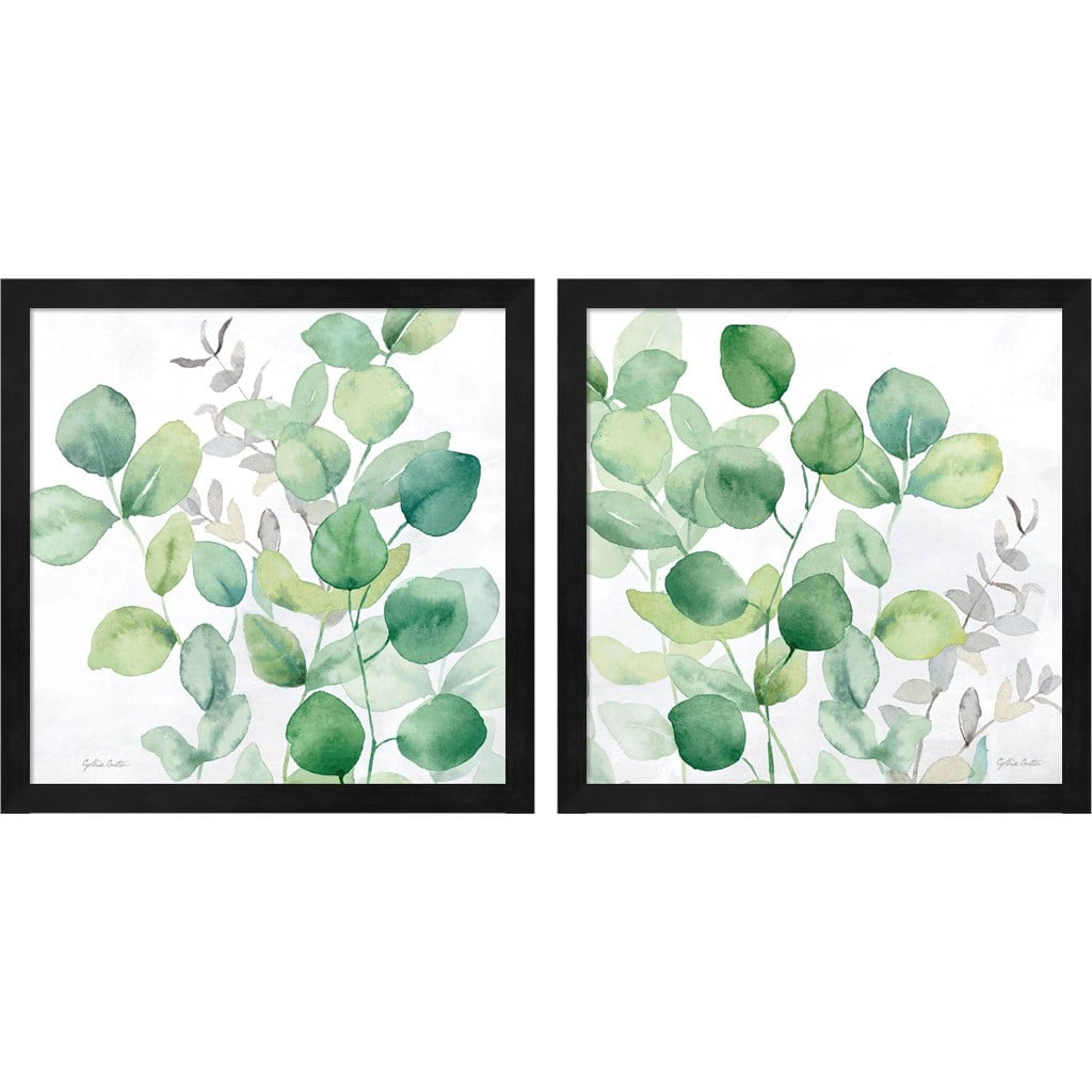 Eucalyptus Leaves Green and Black Framed Canvas Print Set