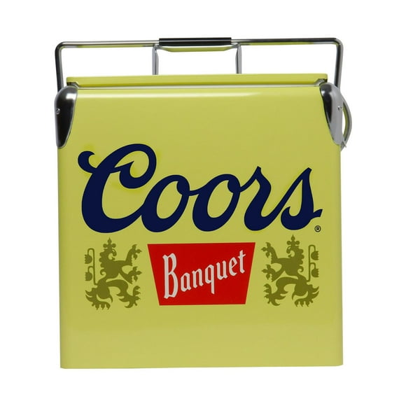 Coors Banquet 14-Quart Retro Ice Chest Cooler with Bottle Opener, 13L, Yellow/Silver