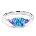 thumbnail image 2 of Gem Stone King 10K White Gold Swiss Blue Topaz and Blue Tanzanite 3 Stone Engagement Ring for Women (1.14 Cttw, Gemstone November Birthstone, Princess Center 5MM, Trillion 3.5MM, Size 6.5), 2 of 5