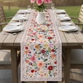 thumbnail image 4 of Pink Flowers Table Runner - 60 Inch Long Spring Farmhouse Floral Leaves Vintage Cotton and Linen Blended Dress Scarves Farmhouse Table Runner for Kitchen Dining, Coffee Table, 13" x 60", 4 of 8