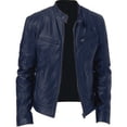 thumbnail image 1 of Chaqueta de cuero PU decorativa con bolsillo y cremallera cálida para caballero de invierno, chaqueta de cuero delgada con cuello alto, 1 of 5