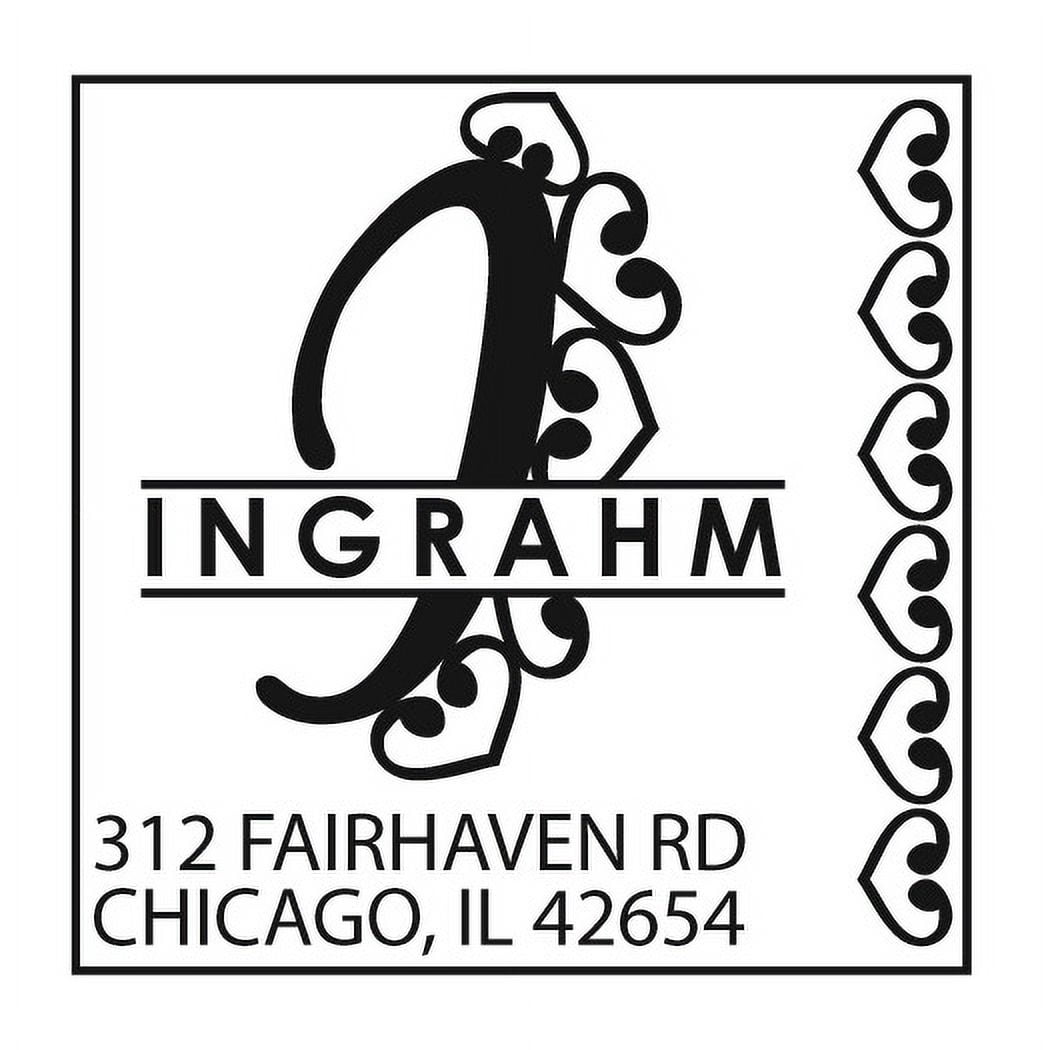Personalized Square Self Inking Rubber Stamp - Ingrahm Hearts