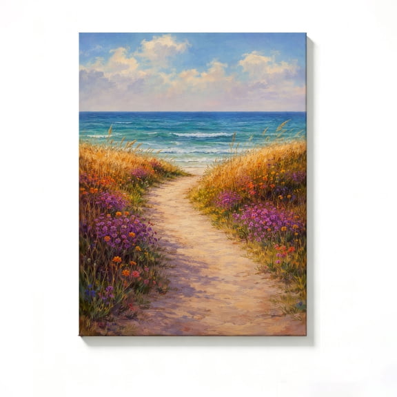 FLASHLUMI 8x12 Inch Coastal Wildflower Path to Ocean Canvas Wall Art, Serene Beach Cottage Decor for Living Room Bedroom, No Frame