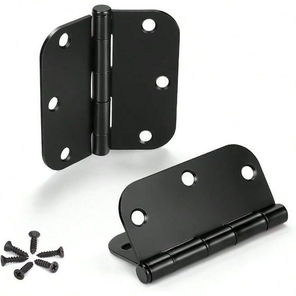 3 Pack Matte Black Door Hinges No Squeak 3.5 x 3.5 Heavy Duty Door Hinge with Black Finish Interior Door Hinges 5/8 Radius Corners