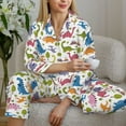 thumbnail image 5 of KLL Cute Dinosaur Print Women's Long Sleeve Pajamas with Pants Sleepwear Loungewear 2 Set-Large, 5 of 7