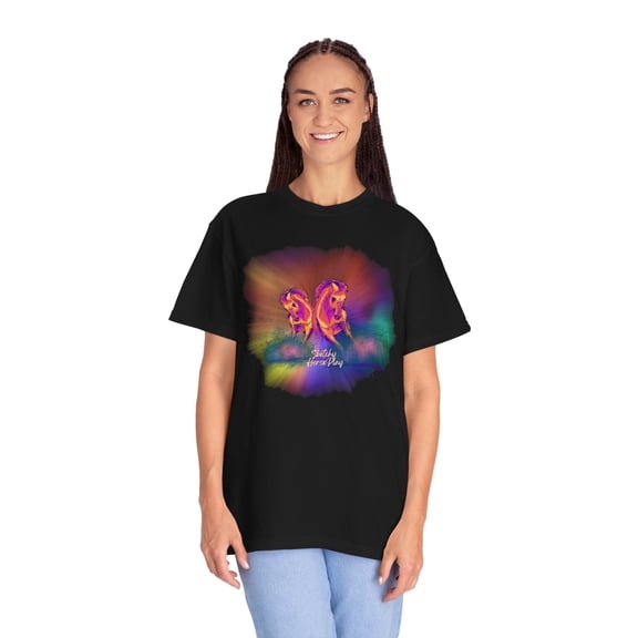 Colorful "Sketchy Horseplay" Comfort Colors T-shirt