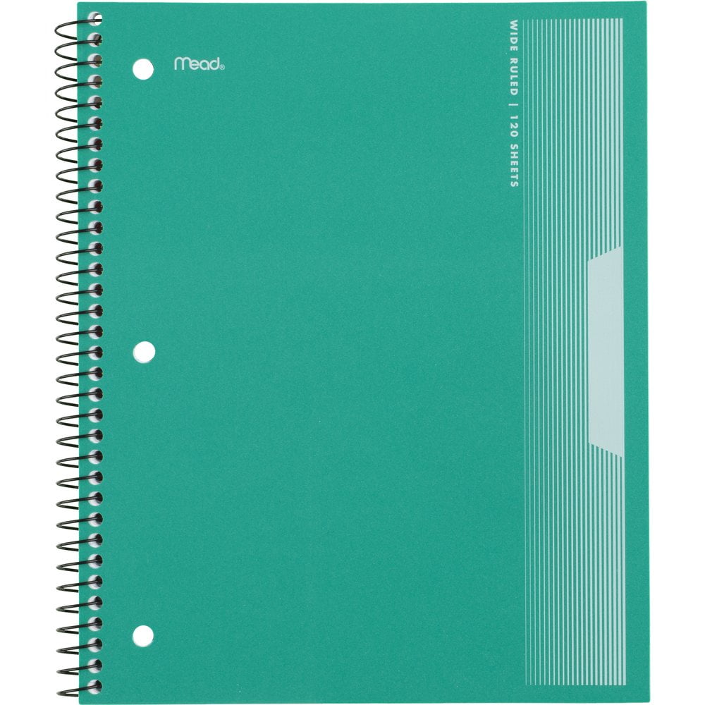 Mead Spiral Notebook, 3 Subject, Wide Ruled, 8 1/2" x 11", Green