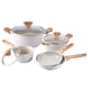 thumbnail image 1 of Country Kitchen - Juego de utensilios de cocina de inducción, 8 piezas antiadherentes de aluminio fundido con asas BAKELITE, no tóxico, color crema moteada con asas de madera clara, 1 of 5