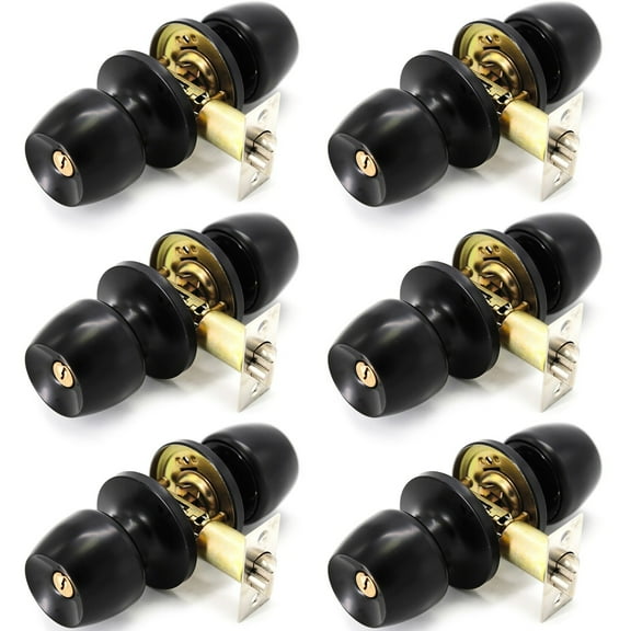 6 Pack Door Knob and Lock Set Versa Keyed by Villar Home Designs Black